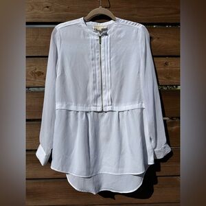 Michael Kors Sheer White Flowy 1/2 Zip Tunic Blouse